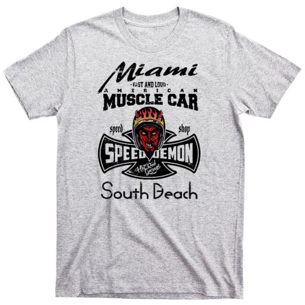 Muscle car T-Shirt Retro racing Skull Motorcycle LXII Tattoo Miami Vegas gray S