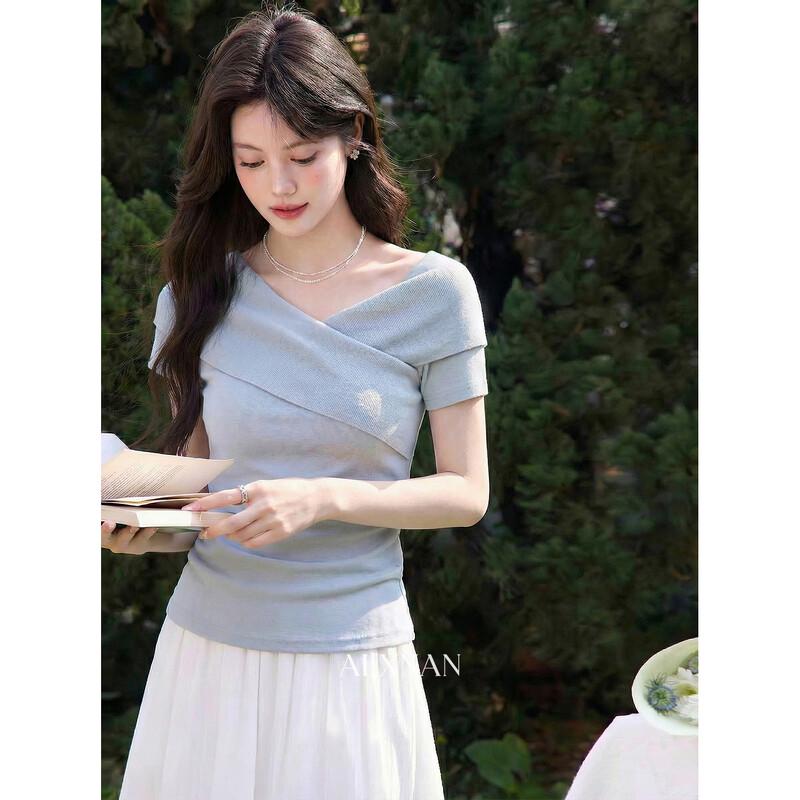 Women s Elegant V-Neck Short Sleeve T-Shirt S