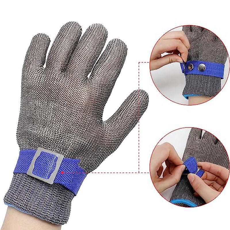 Level 5 Cut-Resistant Kitchen Gloves with Metal Buckle and Steel Wire Protection