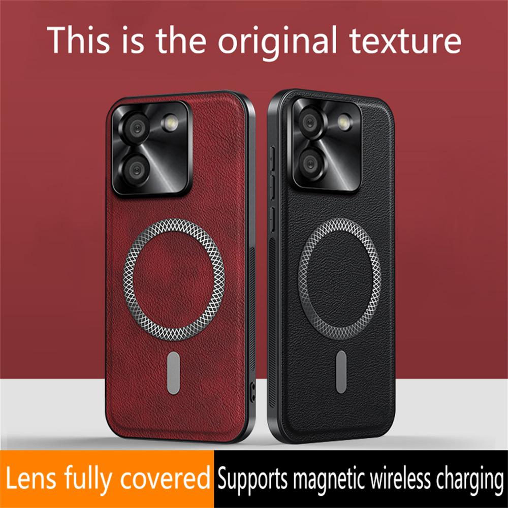 For Xiaomi Poco M7 Pro 5G Case Compatible with MagSafe PU TPU PC Phone Back Cover with Metal Lens Frame