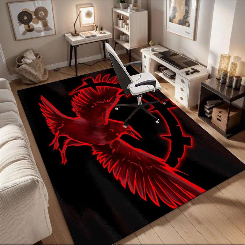 

Red Raven with Gear Symbol Wall Art Print Office Mat Perfect for Home Decor Office Desk Chair Rugs Chair Carpet for office Polyester Chair 60cm by 90cm