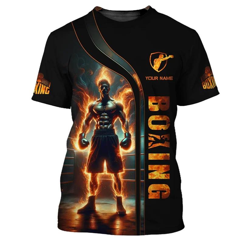 Summer Loose Casual Plus Size Men's Short Sleeved T-shirt Boxing Pattern Print Fashionable Daily Comfortable T-shirt