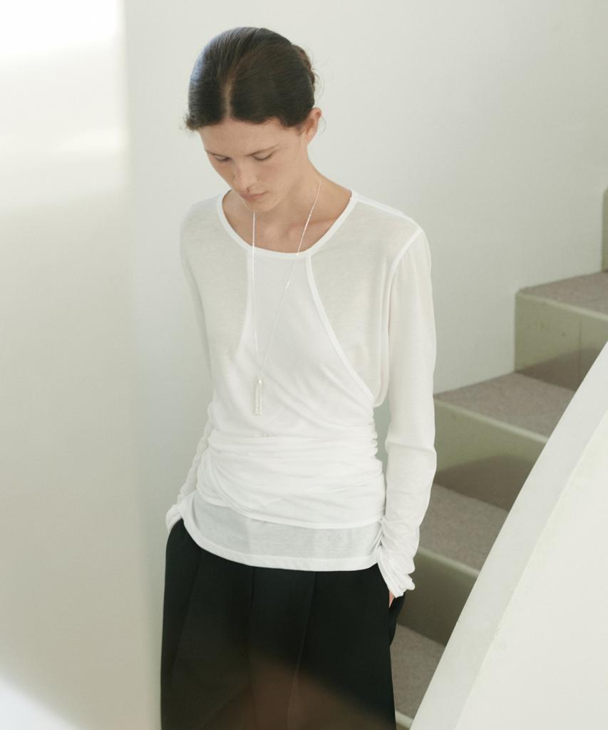 URAGO Tencel Draped Wrap T-Shirt_2Colors