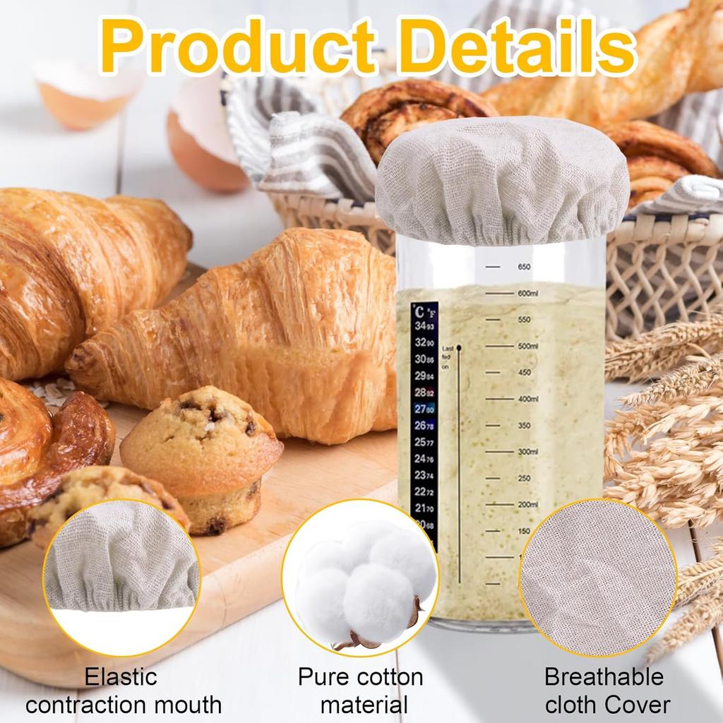 100% Cotton Sourdough Jar Cover,5 PCS Reble Sourdough Bread Proofing Starter Jar Cloth Covers for Most Glass Mason Sour Dough Crock