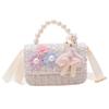 New Girls' Pearl Tweed Handbag: Trendy Little Flower Princess Crossbody Bag