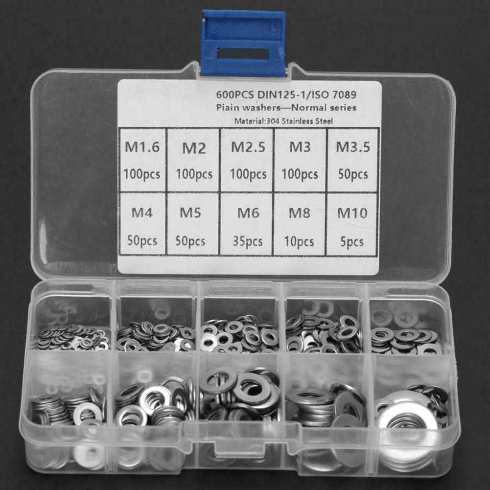 600pcs Flat Washer 304 Stainless Steel Washers Assortment Set Value Kit