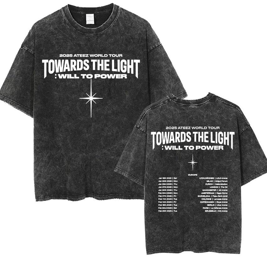 Tee Shirt Homme Graphic TShirts Men Tshirt for Men Ropa Hombre Korean Ateez Fin Wjll Album Concert Vintage Washed Camisetas