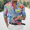Men's Floral Printed Long Sleeve Shirts Casual Cardigan New Button Holiday Fashion Shirts