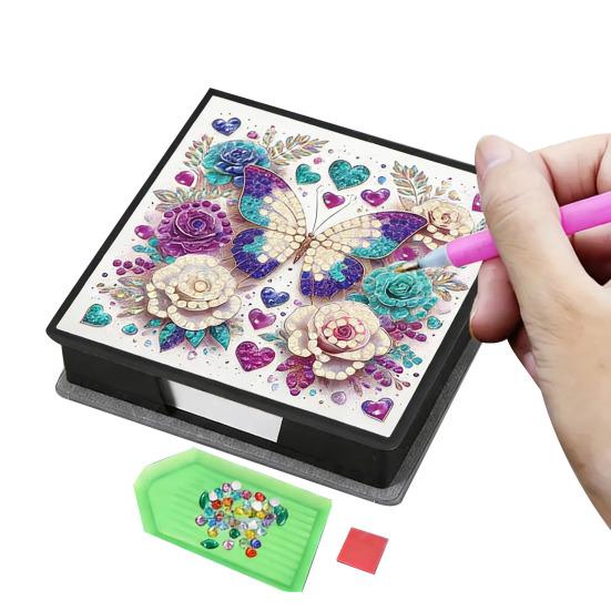 DIY Note Box Diamond Art Kit Sticky Note Holder Craft Set Diamond Art Project Memo Pad Holder DIY Kit for Gift And Home Office Desk Decor