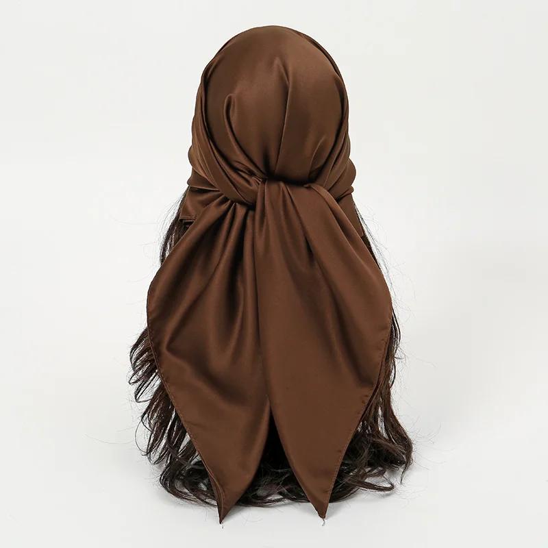 

Однотонный шелковый квадратный платок 90 Сатиновая повязка на голову для мусульманки Хиджабы Накидки Модный платок для волос Повседневный исламский тюрбан Женская бандана