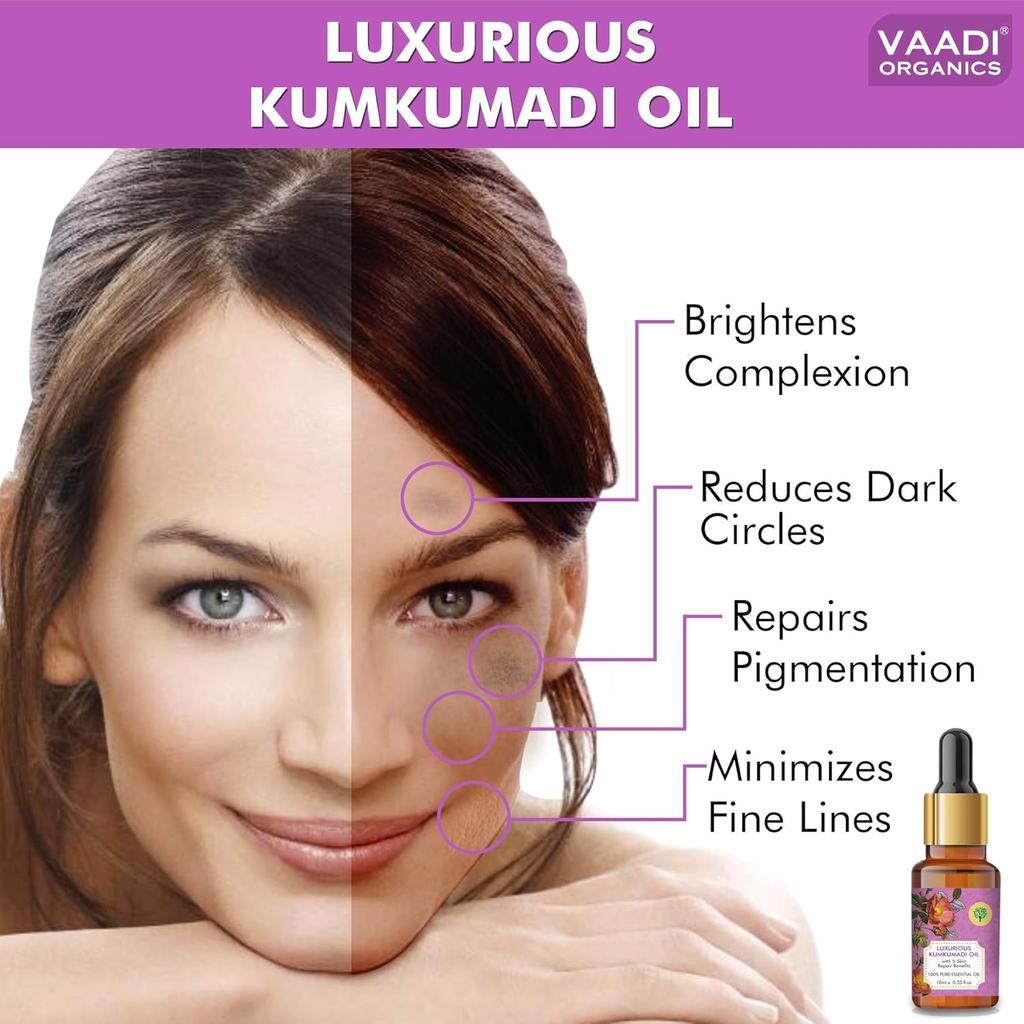 VAADI HERBALS Luxurious Kumkumadi Oil 10 ml Pack Of 1 – Brightens Complexion, Reduces Dark Circles & Pigmentation