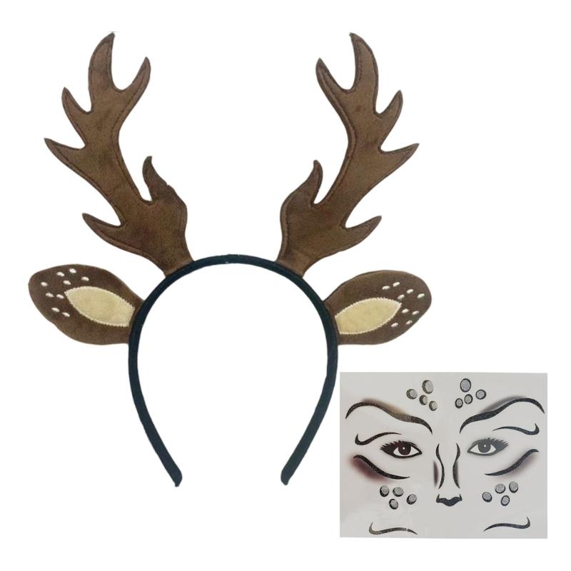 Festive Reindeer Antler Headband Set Includes Decorative Stickers Comfortable Cloth For Kids Adults Christmas Event