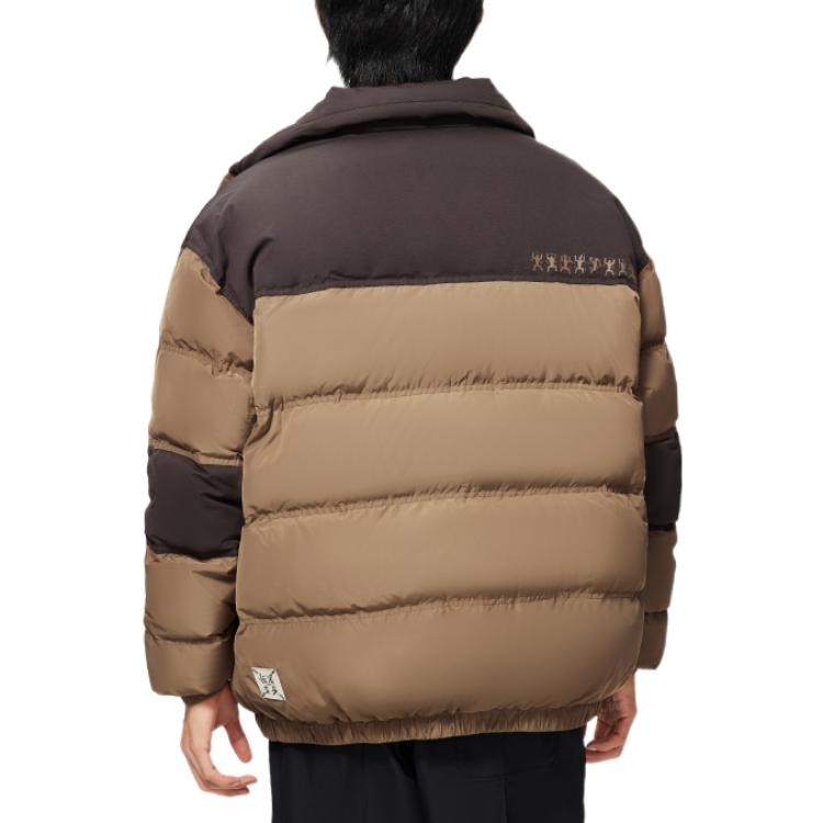 Li Ning Sports Trend Series Logo Chinese Character Print Spliced Zipper Down Jacket Men Jacket Brown AYMS087-1