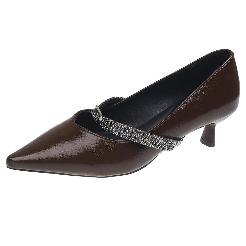 Fashion Crystal Heeled Women Shoes Pointed Toe Shallow Mid Heels Official Shoes 2025 Luxury Pumps Designer Summer Zapatillas De Mujer