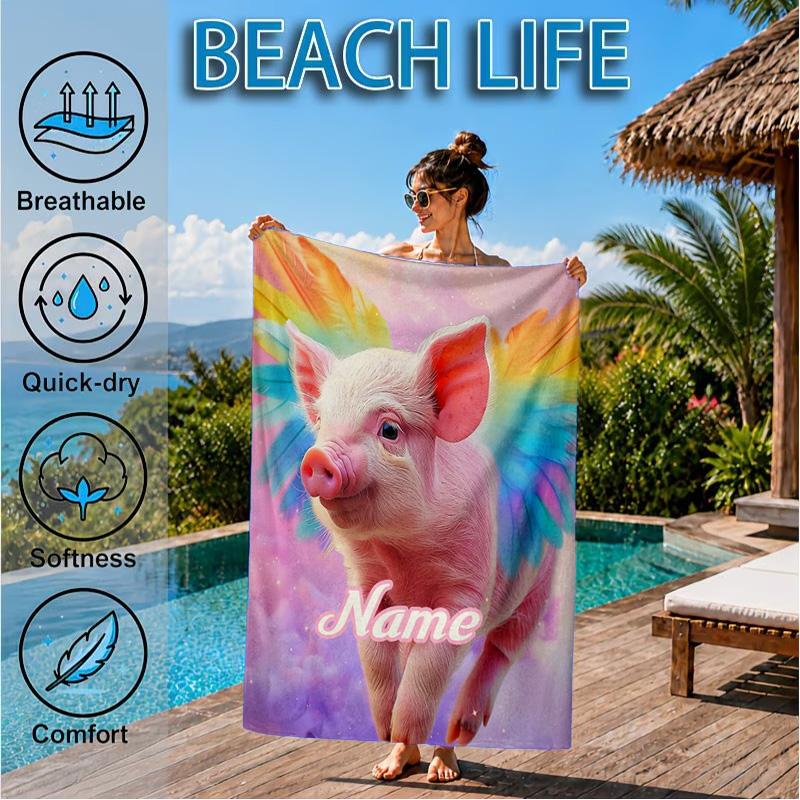 Custom Name Pig Bubbles Beach Towel Microfiber Beach Towel, Lightweight and Quick-Dry, for Summer Travel, Swimming Pool Gift