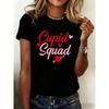 European Size Women'S Funny Valentine Squad Graphic T-Shirt -  180GSM Heavyweight Black Tee with Cupid Squad Heart Print  Sassy "Cupidid Squad