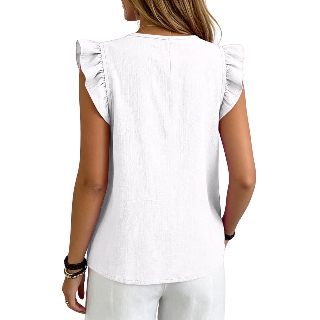 Women's Casual V-Neck Button Down Shirt, Color Short Sleeve Blouse for Summer