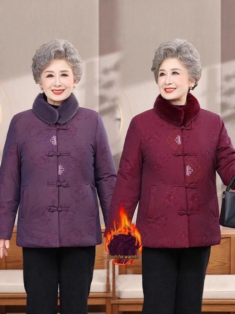 Stylish Velvet-Lined Winter Jacket for Elderly Women