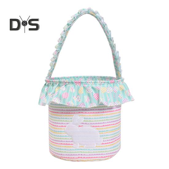 

Корзина для пасхального кролика, многоразовое тканевое пасхальное ведро, оборчатая корзина для хранения с ручкой для детей, пасхальная охота за яйцами A