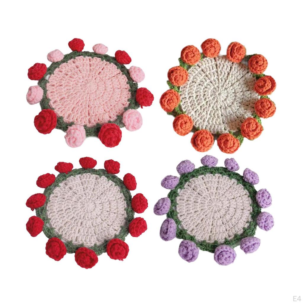 Crochet Flower Coaster Beverage Cup Mat Reusable Mug Holder for Living Room Kitchen