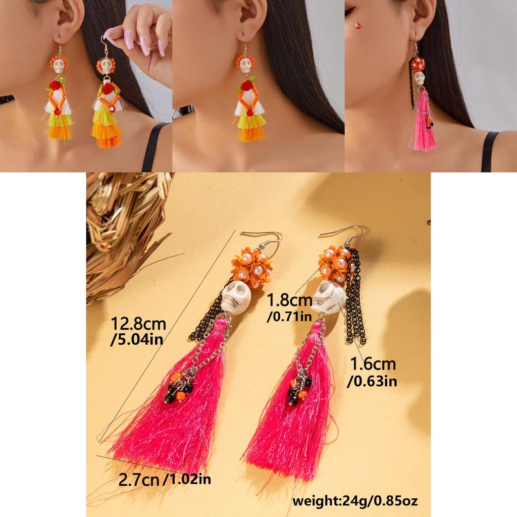 Halloween Skeleton Dangle Earrings With Resin Insect Design For Women