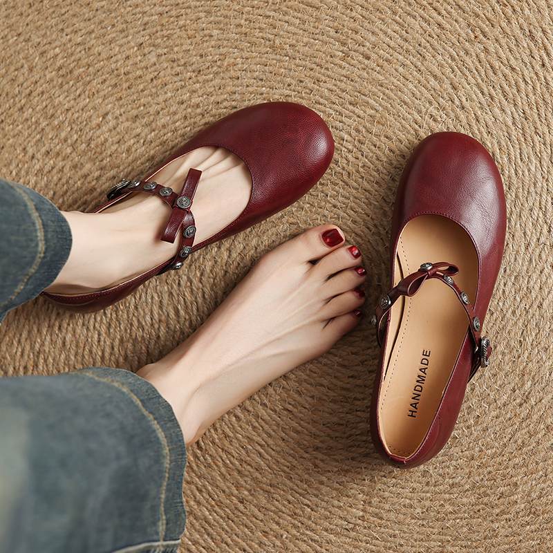 

Krazing Pot Овчина Круглый Носок Размер 42 Низкий Каблук Ремешки с Пряжками Леопардовый Принт Повышенные Винтажные Осенние Туфли-Лодочки 42 винный