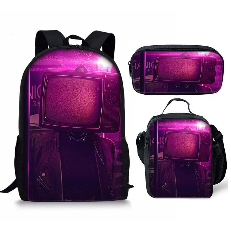 Classic Popular Novelty skibidi Toilet Man 3D Print 3pcs/Set Student School Bags Laptop Daypack Backpack Lunch bag Pencil Case