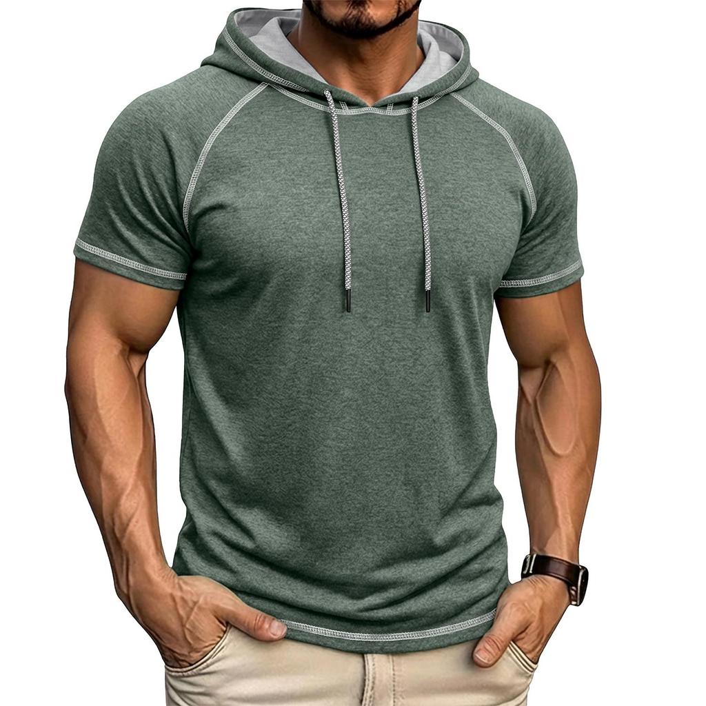 Men’s Shirts Short Sleeves Hooded T-shirts Fitness Tops Summer Casual Wear Pullover Hoodie