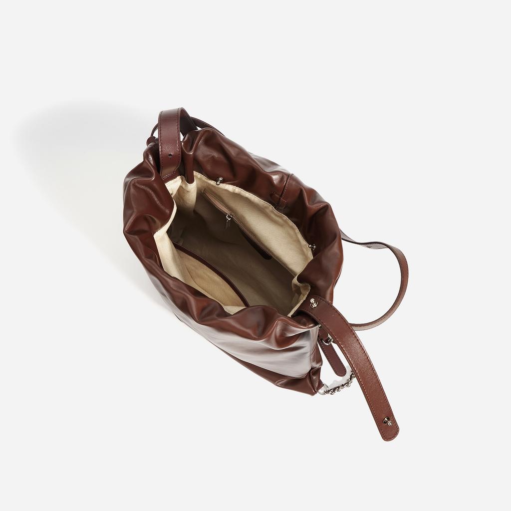 New Niche Glossy Tote Bag Fashionable Pleated Large-capacity Bucket Bag Shoulder Messenger Bag Women