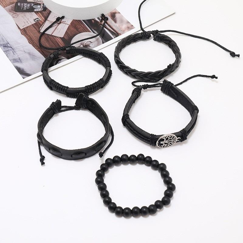 Hot-selling Tree of Life beaded leather bracelet five-piece fashionable retro handwoven bracelet