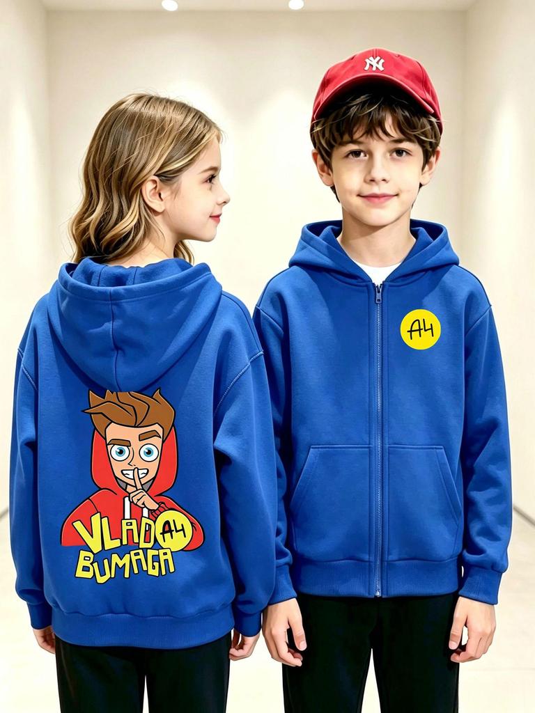 Unisex Children's Double-sided Cartoon Hoodie with Rubik's Cube Print (Spring/Autumn)