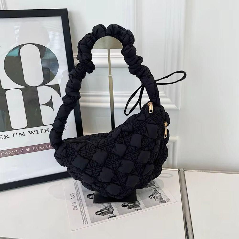 Space Cotton Rhombus Plaid Handbag Korean Style Bubble Cloud Bag Korean Shoulder Bag  Office Worker