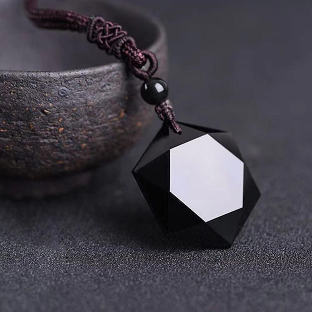 Amulet Pendants Obsidian Necklace Lucky Love Stone Necklace Hexagram Pendant Men Women