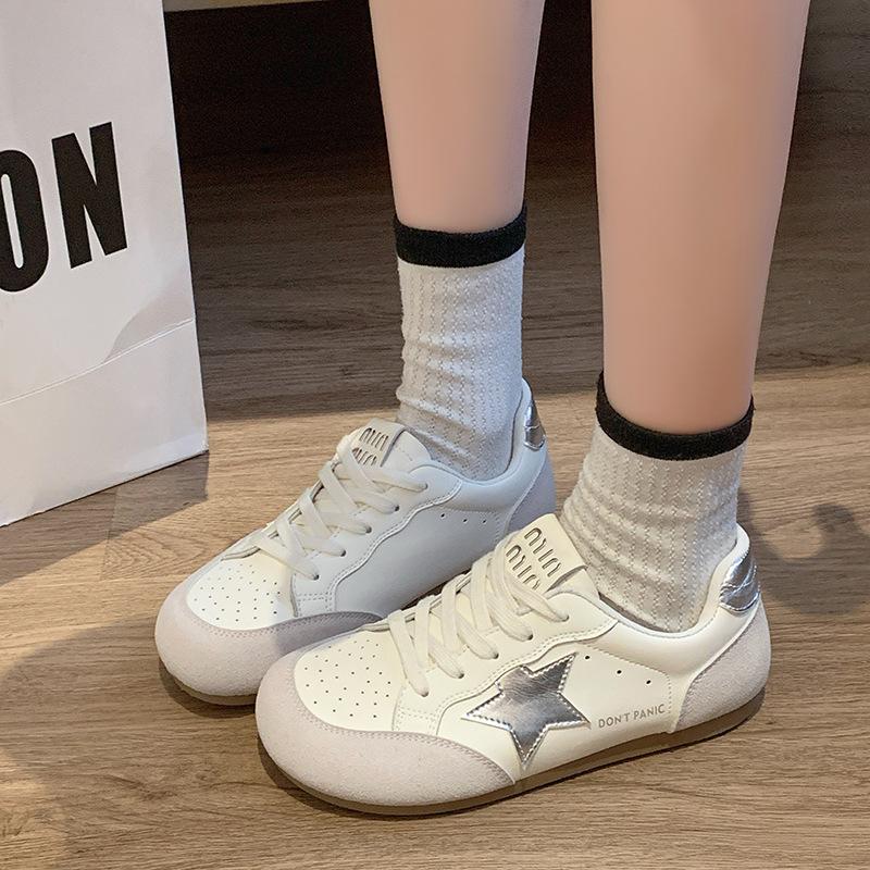 Round head color matching versatile fashion casual shoes spring single shoes student flat bottom low heel lace-up women's shoes