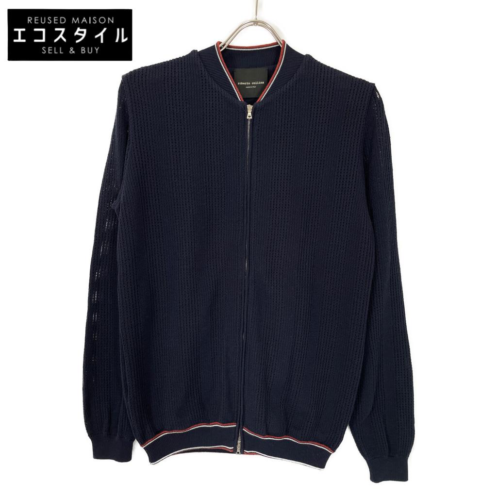 ROBERTO COLLINA Dark Blue Cotton Knit Zip Parka Jacket 48 Dark blueUsed