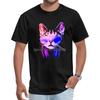 Rock Dj Cat In Neon Lights Hip Hop Men's T Shirt Discount Short Sleeve O-Neck Cotton Tops Shir