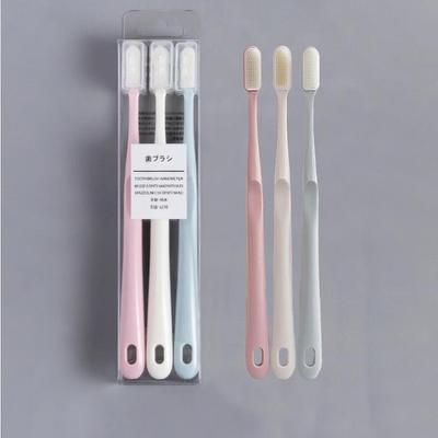 Macaron Nano Toothbrush Set: 3-Piece Japanese Adult Design with Lid, Small Head, Ceramic Colors