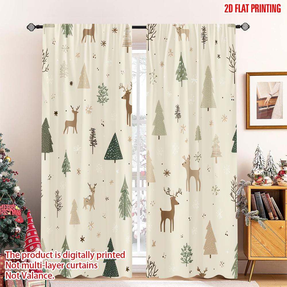 

2D flat printing 2pcs Christmas Hot Curtains Deer Christmas Trees Snowflakes_a Digital Printed Polyester Drapes Family Party 100*130 Grommet Top 1pcs