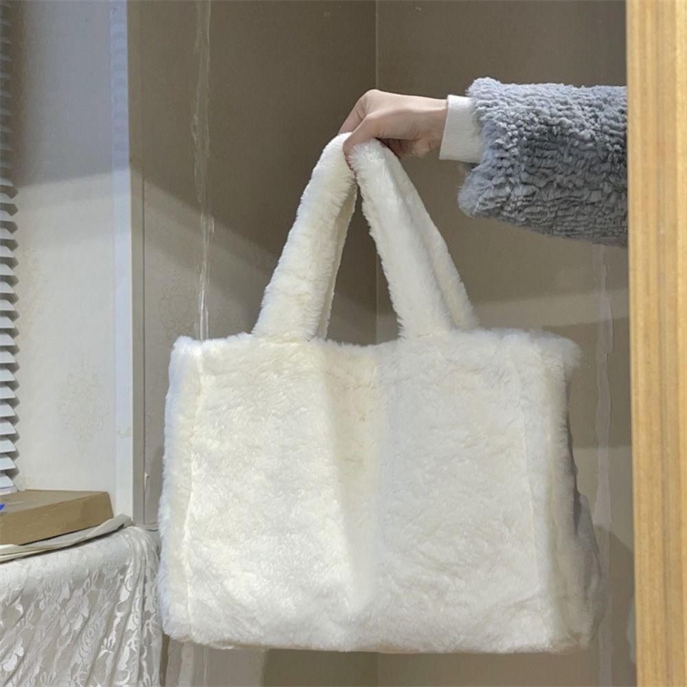 Large Capacity Plush Tote Bag Korean Style Shoulder Handbag Casual Faux Fur Tote Bag  Lady