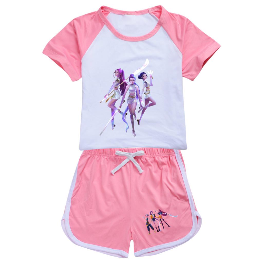 4968 Kids Girls POP Rumi Zoey Mira Print T-shirt Shorts Sport Tracksuit Clothes Set