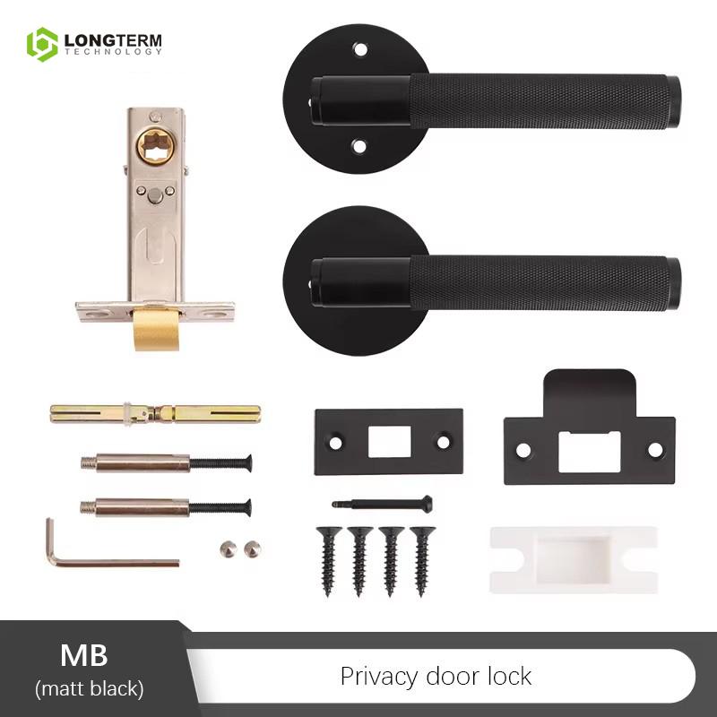 Coffee Bronze Brass Keyless Knurled Lever Door Handle Lock Set for Bathroom & Bedroom