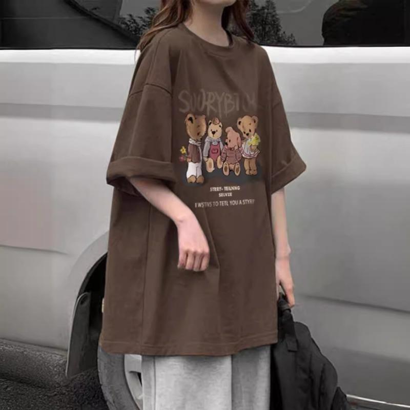 Letnia Moda Okrągły Dekolt Harajuku Y2K Luźny Casualowy Bawełniany T-shirt Damski Vintage Nadruk Pulower Topy