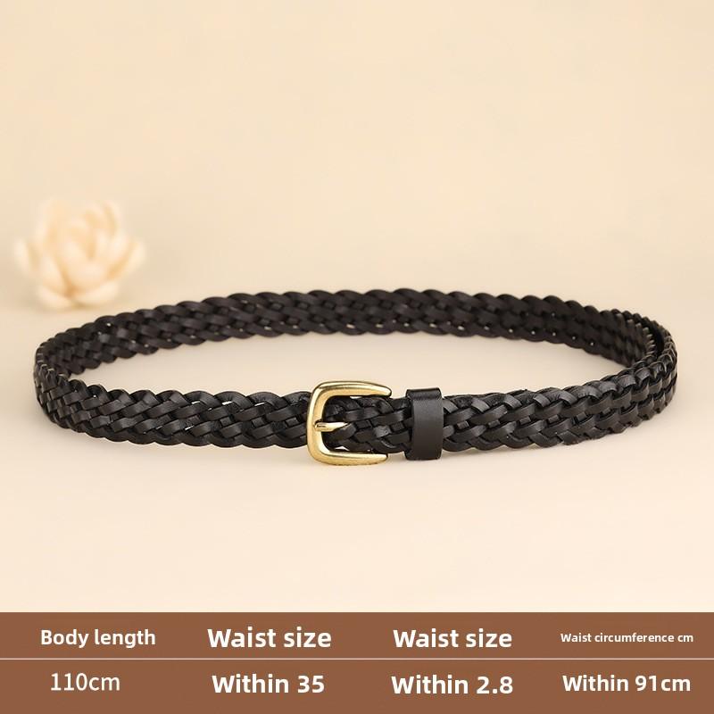 

Vintage handmade top grain leather braided belt - women s fashion accessory, perfect for dresses and casual pants 110cm чорний