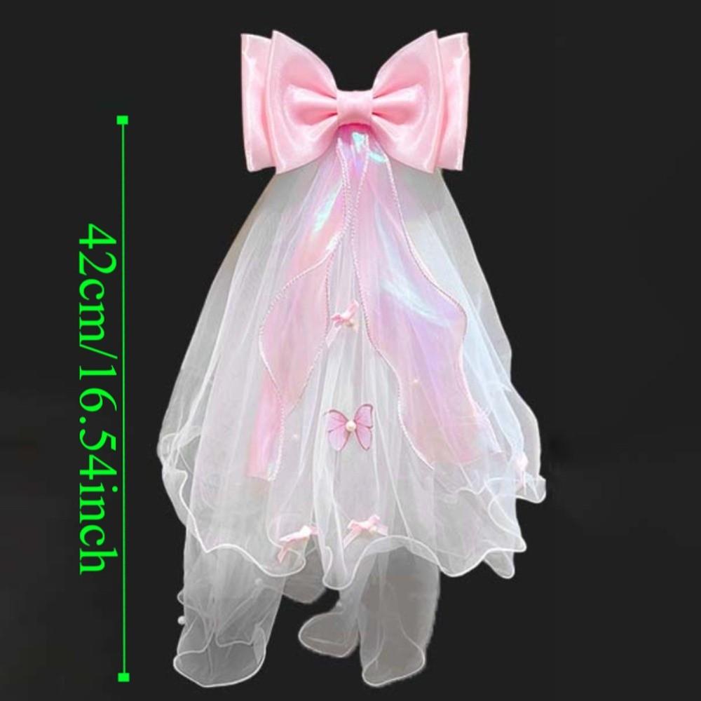 Gift White Veil Hair Clip Bow Mesh Girls Head Gauze Polyester Beads Super Fairy Veil Birthday Headdress