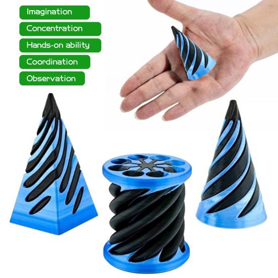 3Pcs/Set 3D Printed Spiral Cone Impossible Pyramid Passthrough Sculpture Spiral Cylinder Figurine Stress Anxiety Relief Kids Adults Educational