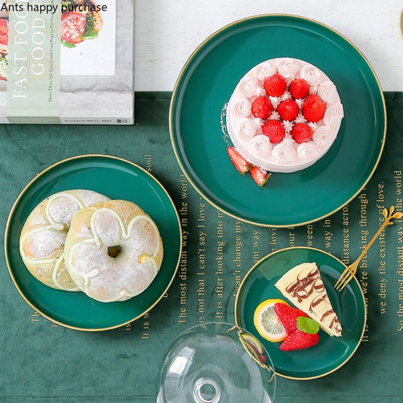 Formă de tort ceramică verde, capac de sticlă, farfurie rotundă pentru fructe, suport pentru tort, farfurie pentru gustări/desert, tavă decorativă de prezentare, capac transparent