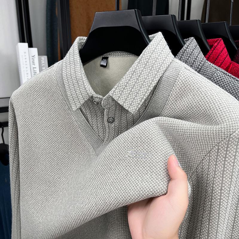 Men's Winter Holiday Two-Piece Plus Velvet Warm Sweater with Shirt Collar