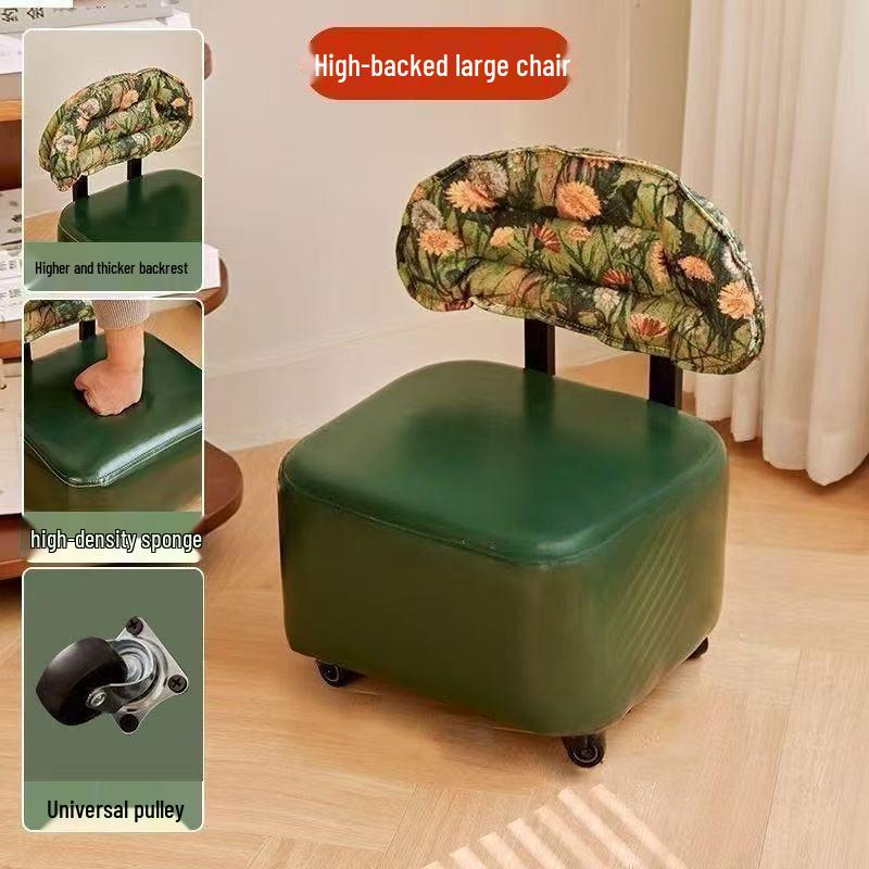 High-Leg Small Stool with Wheels - Versatile Chair for Living Room or Entryway