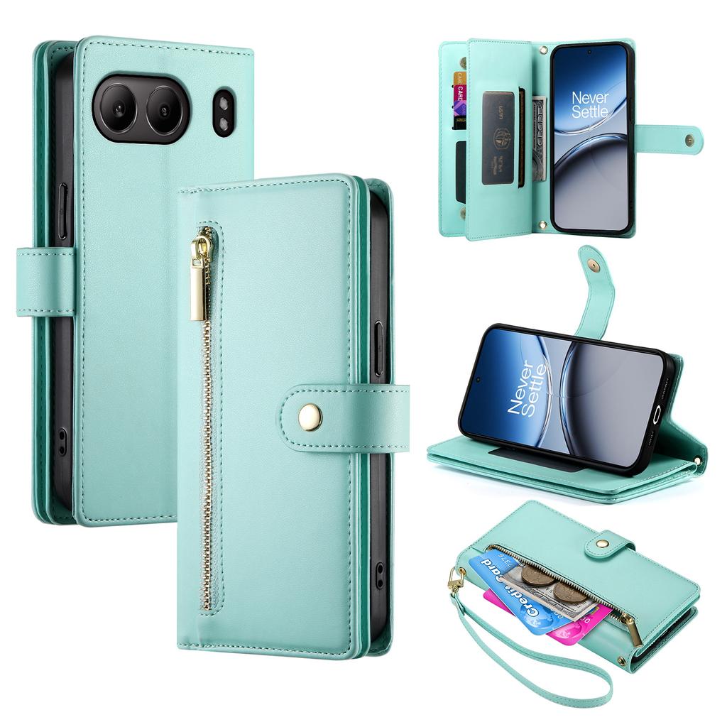 For OnePlus Nord 4 Case Zipper Pocket Wallet Leather Phone Cover with Straps