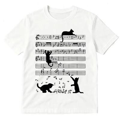 Zabawny Kot Grający Nuty Klucz Muzyczny Muzyk Sztuka Piano Grafika Koszulki Unisex Odzież Unisex Luźna Koszulka Unisex Wygodna